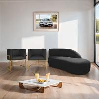 Kit Divã Luna 140cm Lado Direito E 02 Poltronas Base De Ferro Dourado Suede Cor Preto - 5