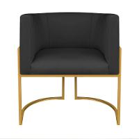 Kit Divã Luna 140cm Lado Direito E 02 Poltronas Base De Ferro Dourado Suede Cor Preto - 8