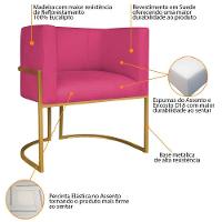 Kit Divã Luna 140cm Lado Direito E 02 Poltronas Base De Ferro Dourado Suede Cor Pink