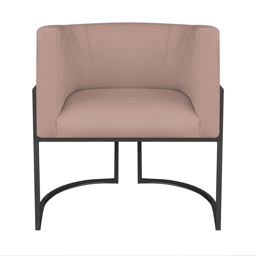 Kit Divã Luna 140cm Lado Direito E 02 Poltronas Base De Ferro Preto Linho Cor Rosê - 4