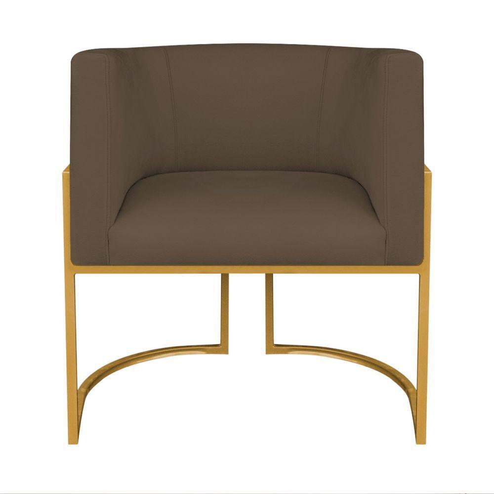 Kit Divã Luna 140cm Lado Direito E 02 Poltronas Base De Ferro Dourado Suede Cor Marrom - 6