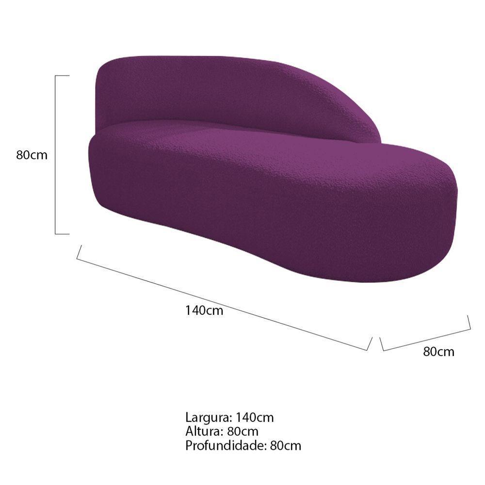 Kit Divã Luna 140cm Lado Direito E 02 Poltronas Base De Ferro Dourado Suede Cor Roxo - 5