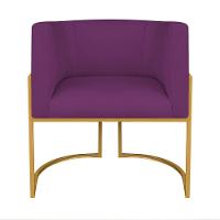 Kit Divã Luna 140cm Lado Direito E 02 Poltronas Base De Ferro Dourado Suede Cor Roxo - 7