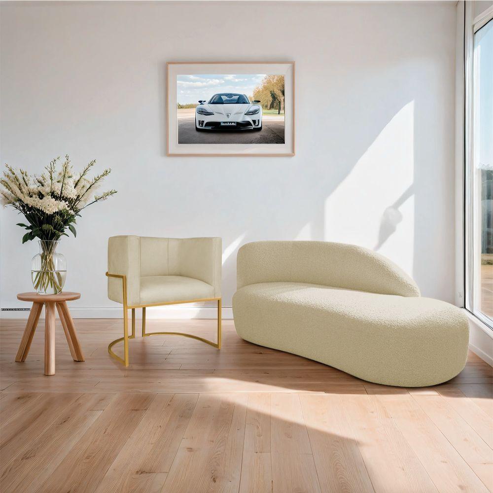 Kit Divã Luna 140cm Lado Direito E 01 Poltrona Base De Ferro Dourado Suede Cor Bege - 7