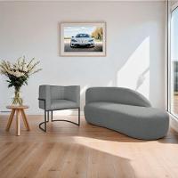 Kit Divã Luna 160cm Lado Direito E 01 Poltrona Base De Ferro Preto Suede Cor Cinza - 8