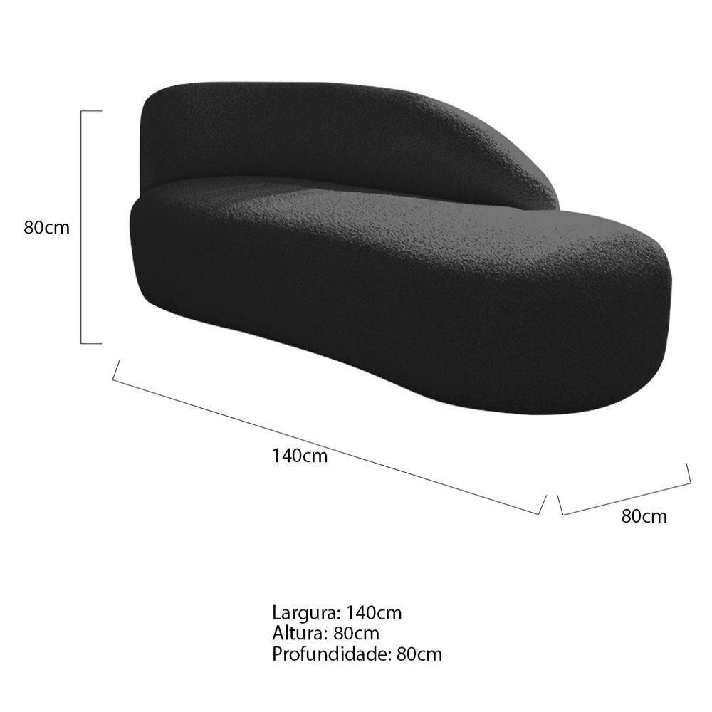 Kit Divã Luna 140cm Lado Direito E 02 Poltronas Base De Ferro Preto Suede Cor Preto - 7