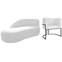 Kit Divã Luna 140cm Lado Esquerdo E 01 Poltrona Base De Ferro Preto Suede Cor Branco - 1