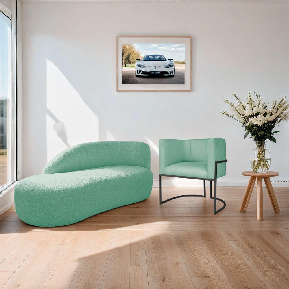 Kit Divã Luna 140cm Lado Esquerdo E 01 Poltrona Base De Ferro Preto Suede Cor Azul Tiffany - 8
