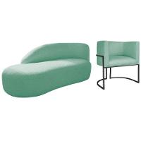 Kit Divã Luna 140cm Lado Esquerdo E 01 Poltrona Base De Ferro Preto Suede Cor Azul Tiffany - 1