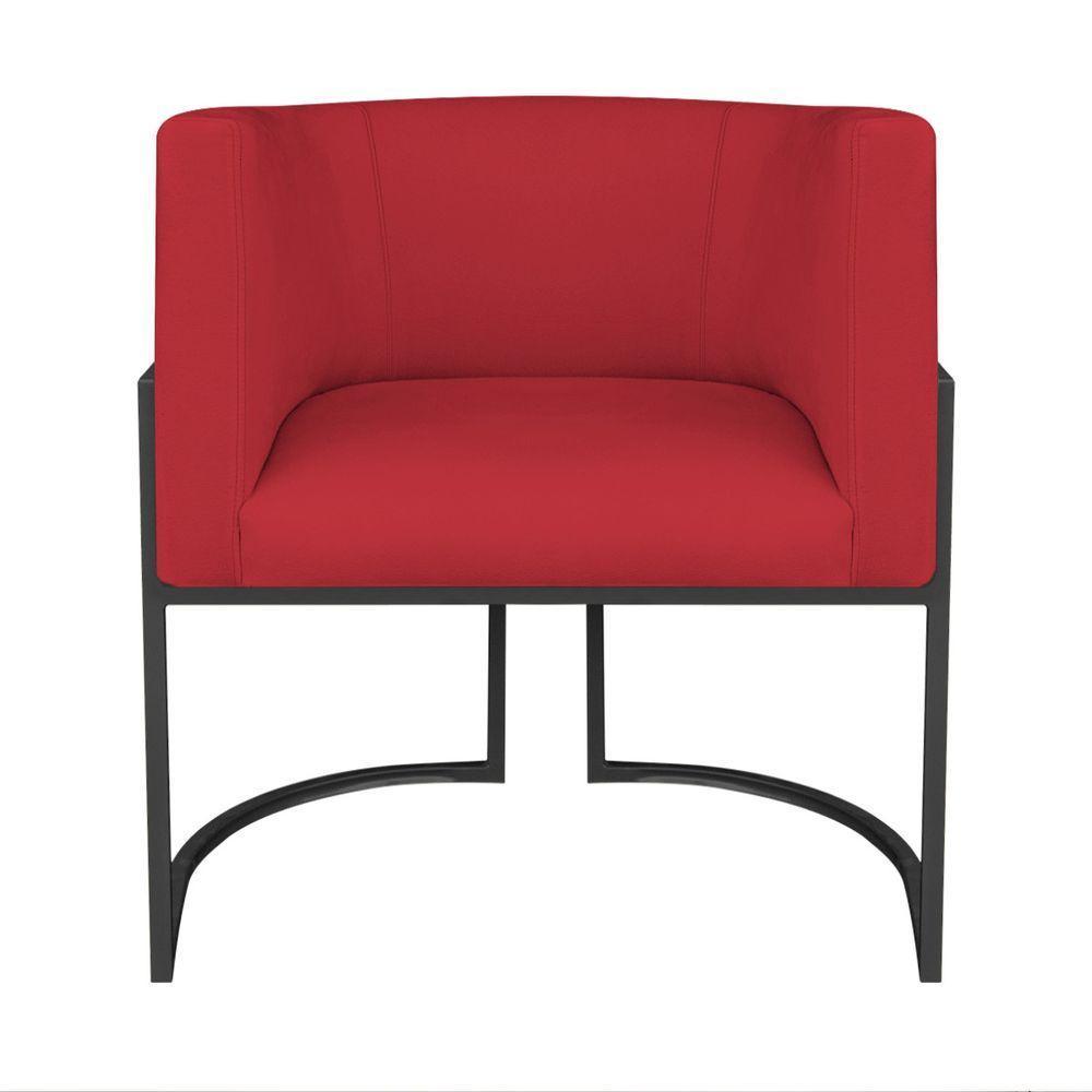 Kit Divã Luna 140cm Lado Direito E 02 Poltronas Base De Ferro Preto Suede Cor Vermelho - 5