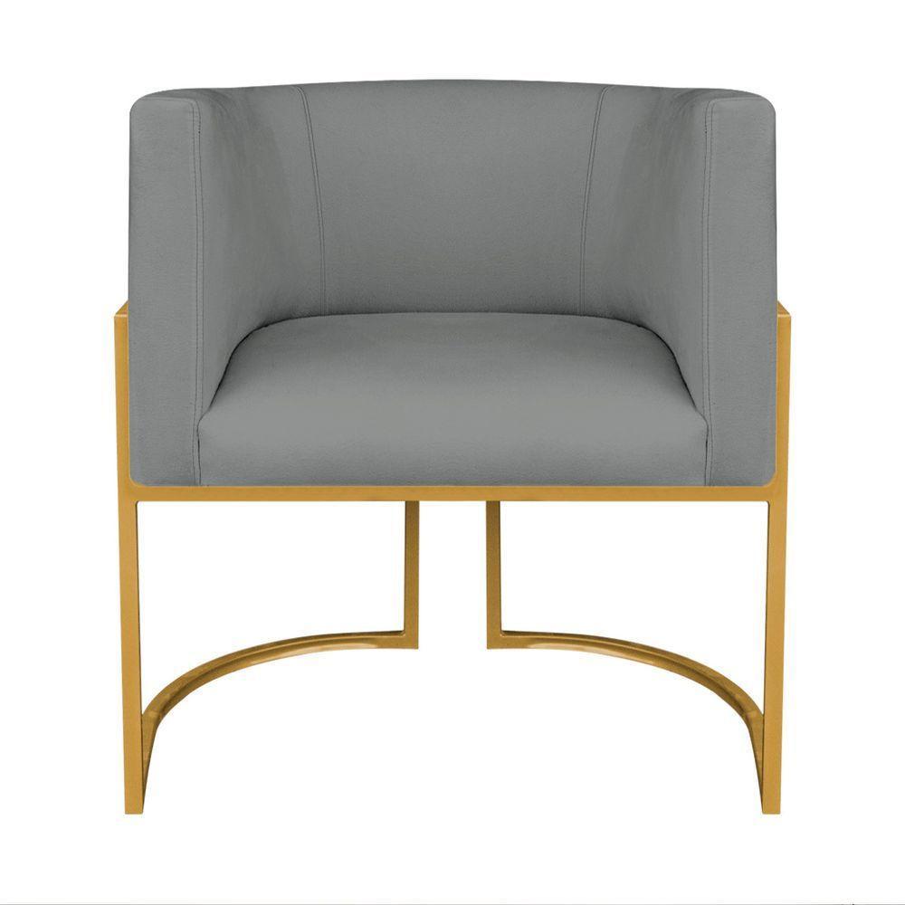 Kit Divã Luna 140cm Lado Direito E 02 Poltronas Base De Ferro Dourado Suede Cor Cinza - 5