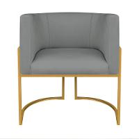 Kit Divã Luna 140cm Lado Direito E 02 Poltronas Base De Ferro Dourado Suede Cor Cinza - 5