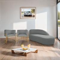 Kit Divã Luna 140cm Lado Direito E 02 Poltronas Base De Ferro Dourado Suede Cor Cinza - 8