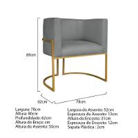 Kit Divã Luna 140cm Lado Direito E 02 Poltronas Base De Ferro Dourado Suede Cor Cinza - 9