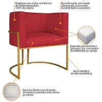 Kit Divã Luna 140cm Lado Direito E 02 Poltronas Base De Ferro Dourado Suede Cor Vermelho