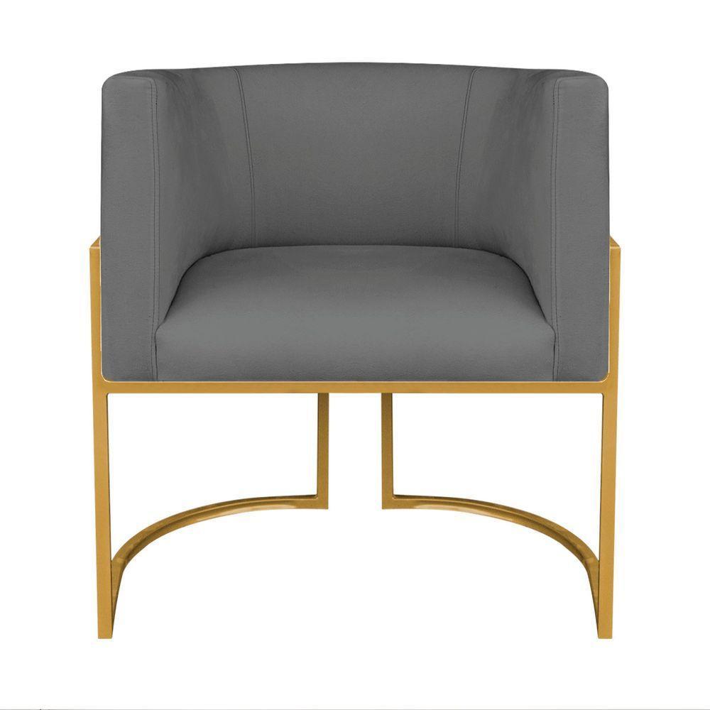 Kit Divã Luna 140cm Lado Esquerdo E 02 Poltronas Base De Ferro Dourado Linho Cor Cinza Escuro - 9