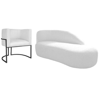 Kit Divã Luna 160cm Lado Direito E 01 Poltrona Base De Ferro Preto Suede Cor Branco