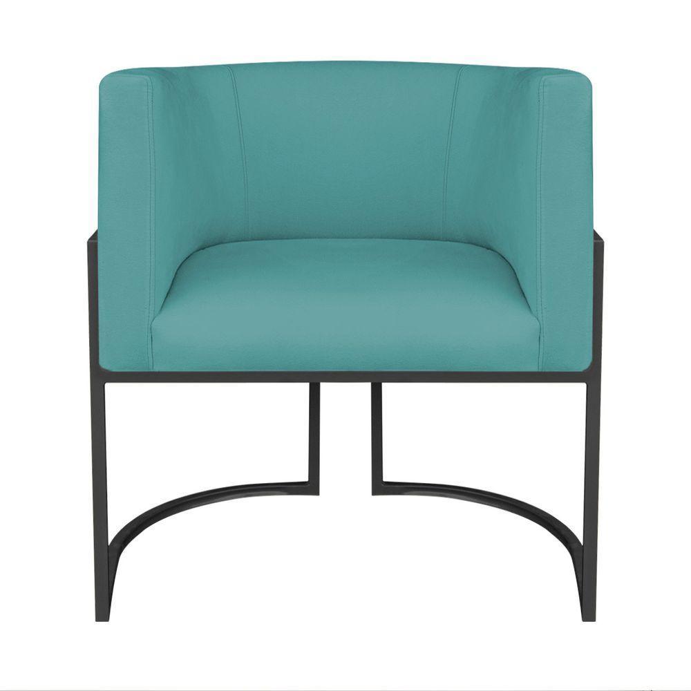 Kit Divã Luna 160cm Lado Direito E 01 Poltrona Base De Ferro Preto Suede Cor Azul Turquesa - 5