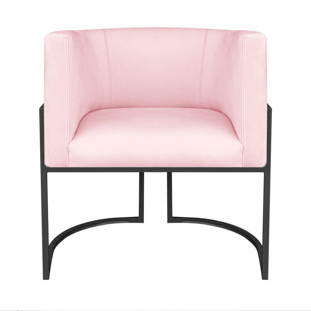 Kit Divã Luna 140cm Lado Esquerdo E 01 Poltrona Base De Ferro Preto Suede Cor Rosa Bebê - 5
