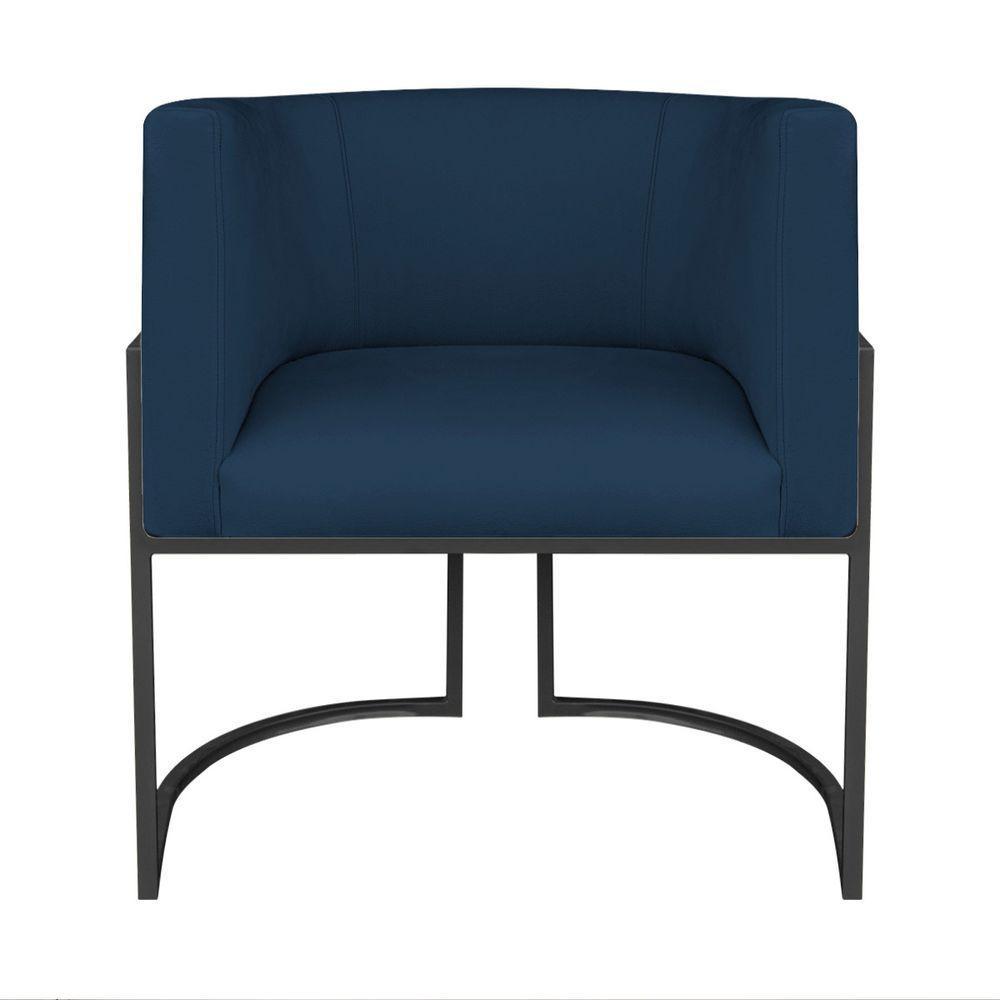 Kit Divã Luna 140cm Lado Esquerdo E 01 Poltrona Base De Ferro Preto Suede Cor Azul Marinho - 5