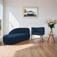 Kit Divã Luna 140cm Lado Esquerdo E 01 Poltrona Base De Ferro Preto Suede Cor Azul Marinho - 8