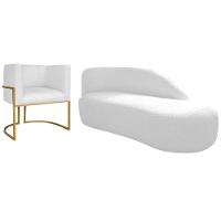 Kit Divã Luna 160cm Lado Direito E 01 Poltrona Base De Ferro Dourada Suede Cor Branco - 1