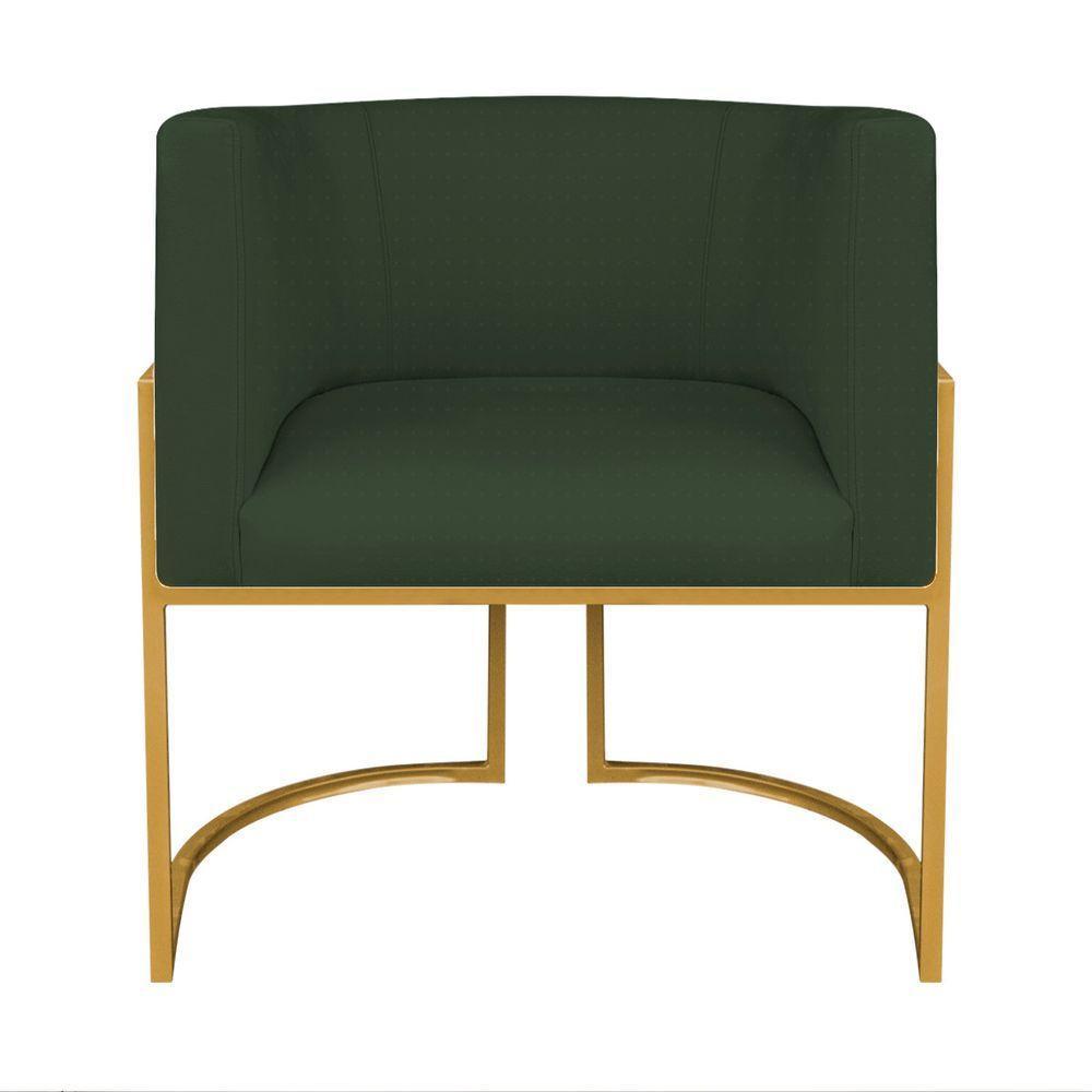 Kit Divã Luna 160cm Lado Esquerdo E 02 Poltronas Base De Ferro Dourado Linho Cor Verde - 5