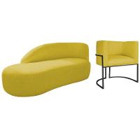Kit Divã Luna 185cm Lado Esquerdo E 01 Poltrona Base De Ferro Preto Suede Cor Amarelo - 1