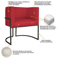 Kit Divã Luna 160cm Lado Direito E 01 Poltrona Base De Ferro Preto Suede Cor Vermelho - 8