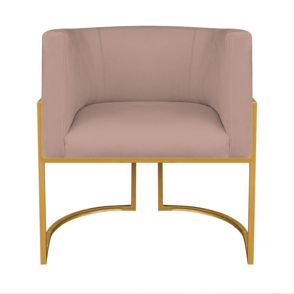Kit Divã Luna 160cm Lado Direito E 02 Poltronas Base De Ferro Dourado Linho Cor Rosê - 5