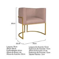 Kit Divã Luna 160cm Lado Direito E 02 Poltronas Base De Ferro Dourado Linho Cor Rosê - 9