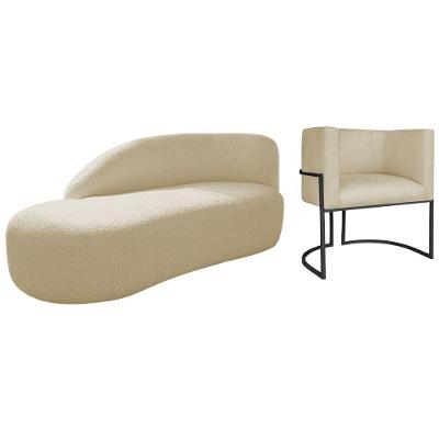 Kit Divã Luna 185cm Lado Esquerdo E 01 Poltrona Base De Ferro Preto Suede Cor Bege