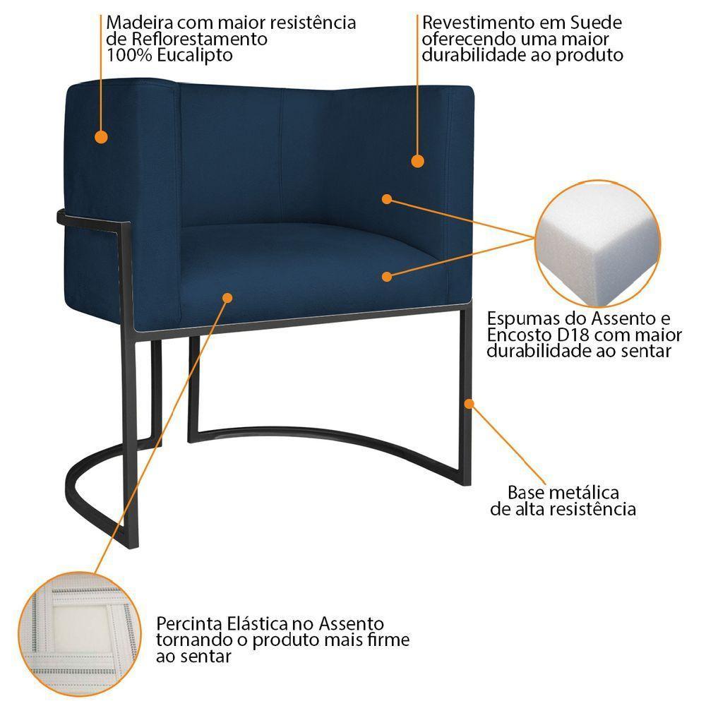 Kit Divã Luna 185cm Lado Esquerdo E 01 Poltrona Base De Ferro Preto Suede Cor Azul Marinho - 4