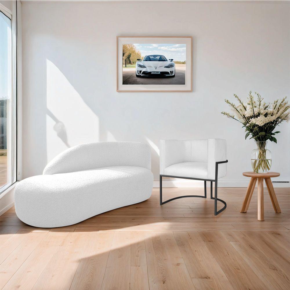 Kit Divã Luna 160cm Lado Esquerdo E 01 Poltrona Base De Ferro Preto Suede Cor Branco - 8