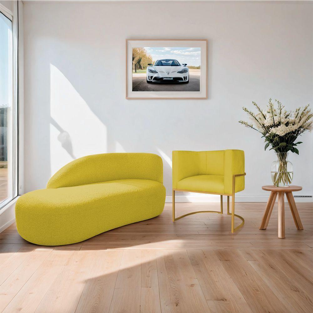 Kit Divã Luna 160cm Lado Esquerdo E 01 Poltrona Base De Ferro Dourado Suede Cor Amarelo - 8