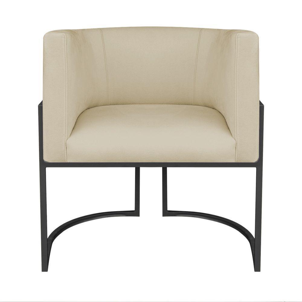 Kit Divã Luna 185cm Lado Direito E 02 Poltronas Base De Ferro Preto Suede Cor Bege - 5