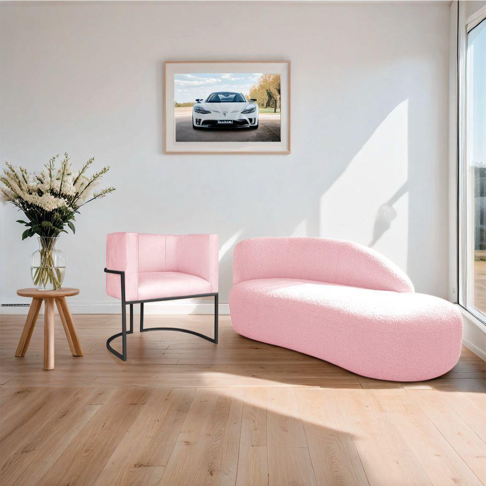 Kit Divã Luna 160cm Lado Direito E 01 Poltrona Base De Ferro Preto Suede Cor Rosa Bebê - 3