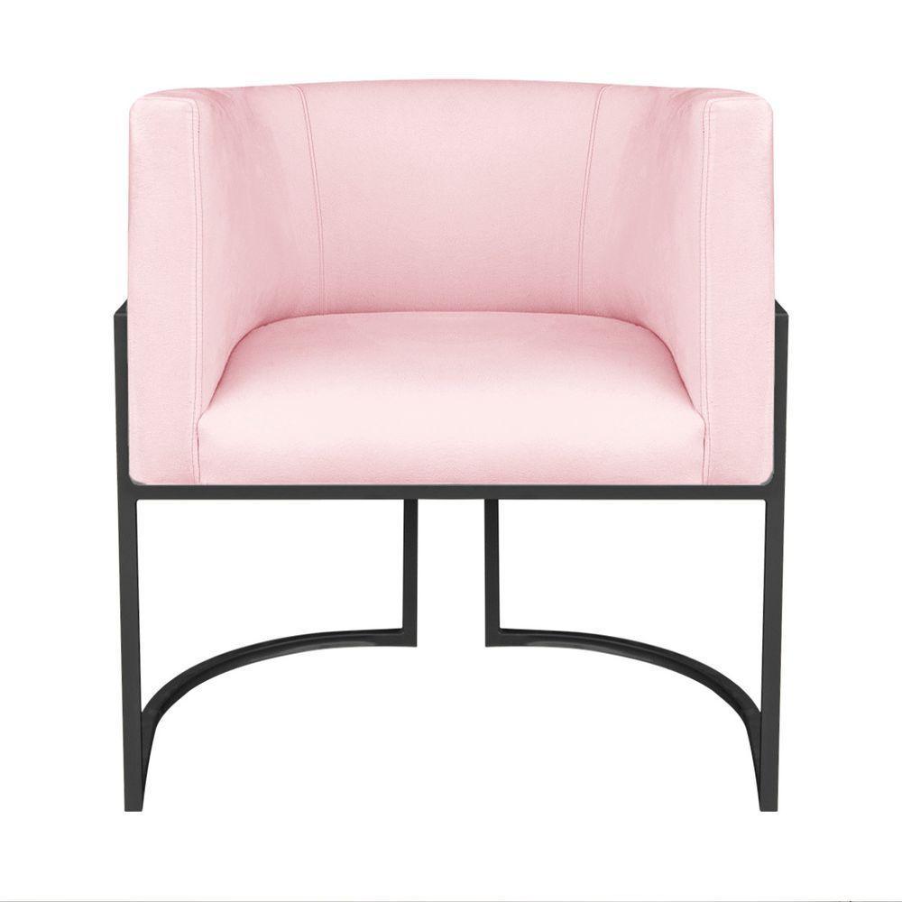 Kit Divã Luna 160cm Lado Direito E 01 Poltrona Base De Ferro Preto Suede Cor Rosa Bebê - 4