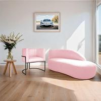 Kit Divã Luna 160cm Lado Direito E 01 Poltrona Base De Ferro Preto Suede Cor Rosa Bebê - 3