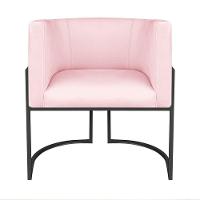 Kit Divã Luna 160cm Lado Direito E 01 Poltrona Base De Ferro Preto Suede Cor Rosa Bebê