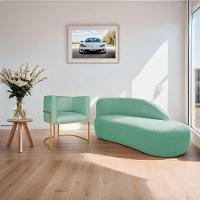 Kit Divã Luna 160cm Lado Direito E 01 Poltrona Base De Ferro Dourada Suede Cor Azul Tiffany - 7