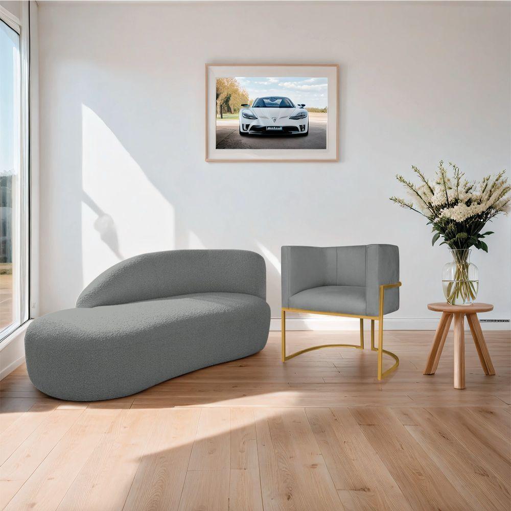 Kit Divã Luna 160cm Lado Esquerdo E 01 Poltrona Base De Ferro Dourado Suede Cor Cinza - 8