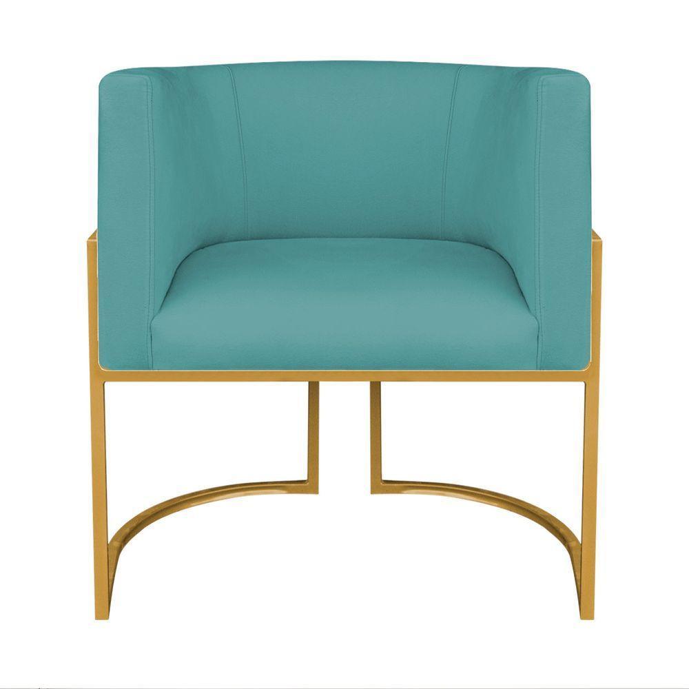 Kit Divã Luna 160cm Lado Esquerdo E 01 Poltrona Base De Ferro Dourado Suede Cor Azul Turquesa - 5