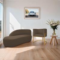 Kit Divã Luna 185cm Lado Esquerdo E 01 Poltrona Base De Ferro Dourado Suede Cor Marrom