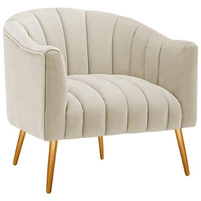 Poltrona Decorativa Sala De Estar Recepção Senna Bouclé - Doce Sonho Móveis Cor Bege