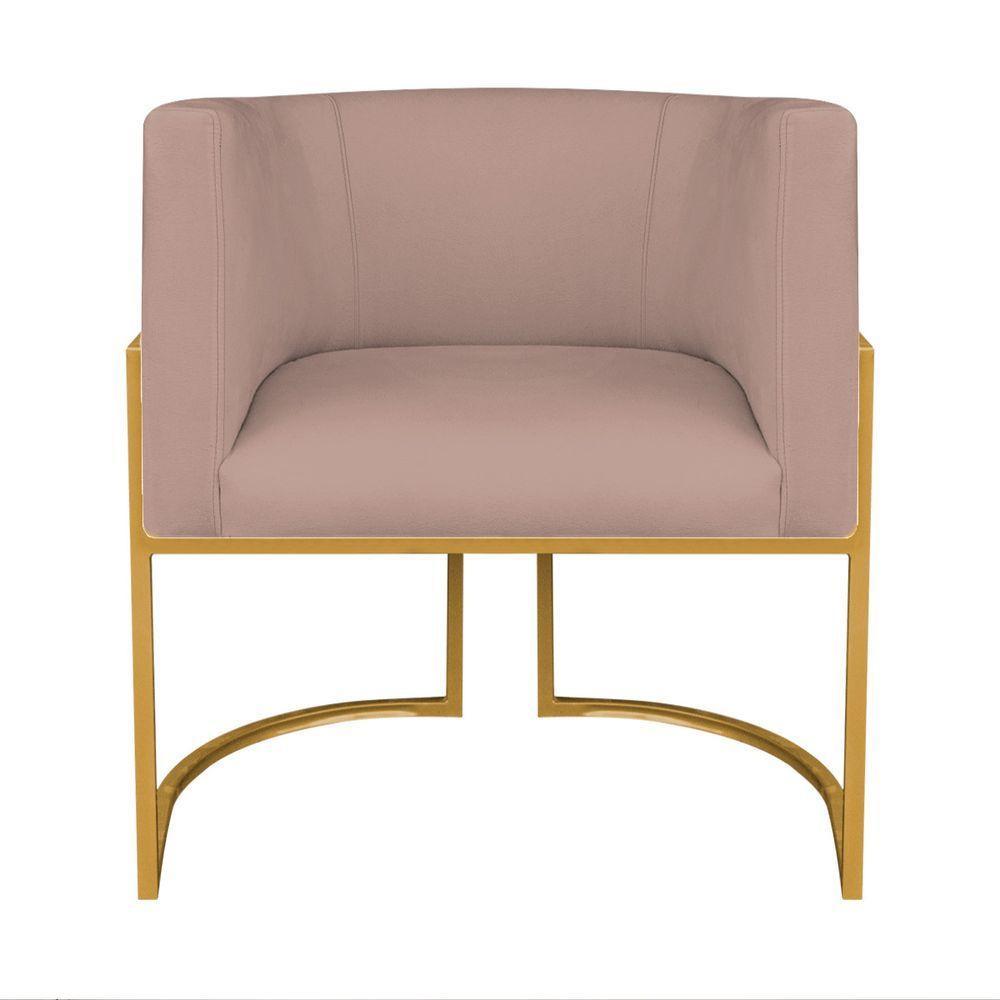 Kit Divã Luna 185cm Lado Esquerdo E 02 Poltronas Base De Ferro Dourado Linho Cor Rosê - 5