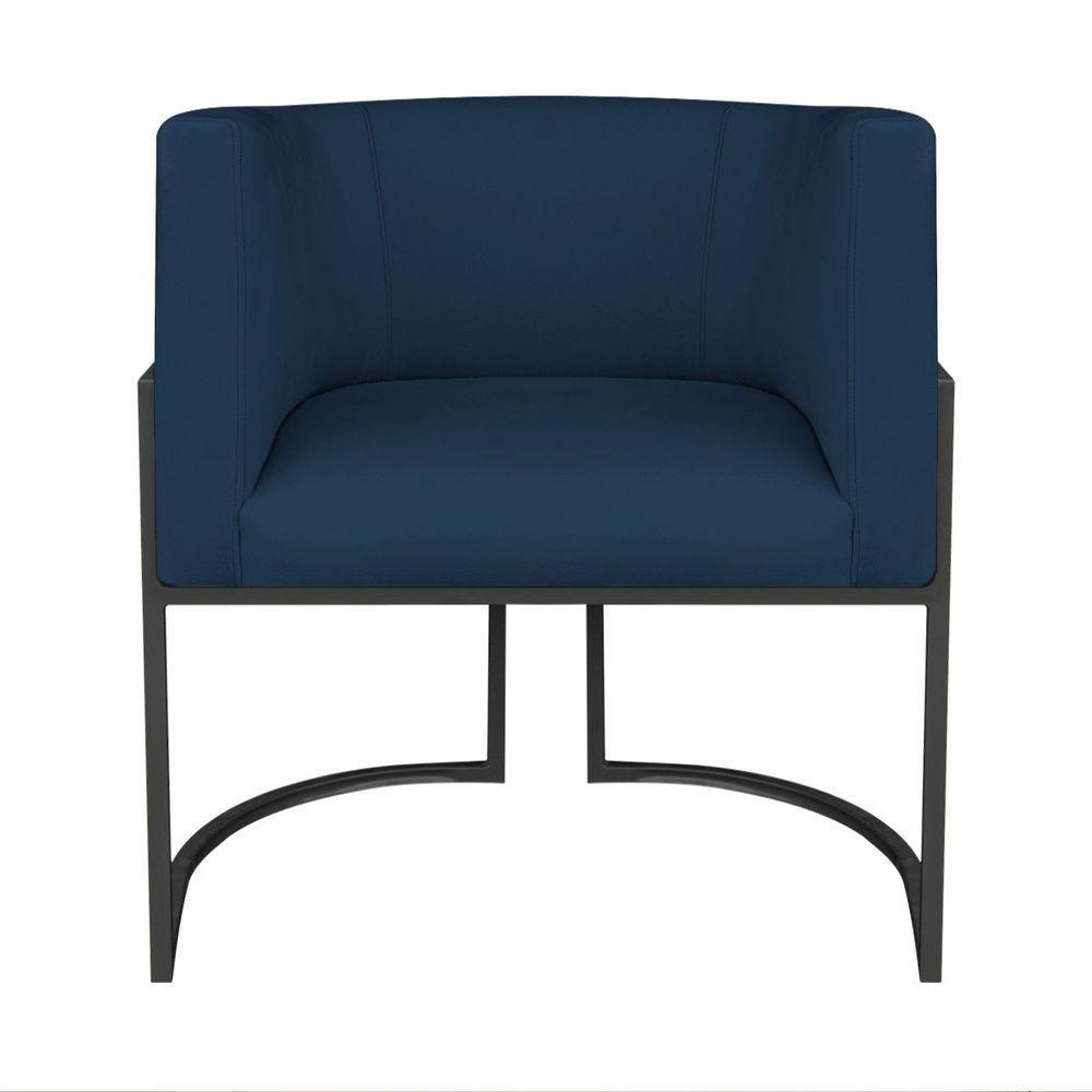 Kit Divã Luna 185cm Lado Direito E 01 Poltrona Base De Ferro Preto Suede Cor Azul Marinho - 5