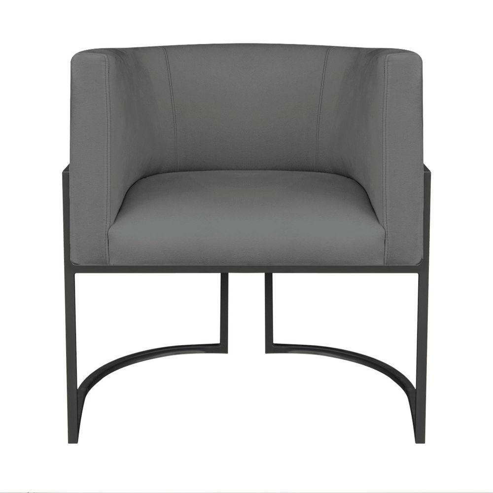 Kit Divã Luna 160cm Lado Esquerdo E 02 Poltronas Base De Ferro Preto Linho Cor Cinza Escuro - 8