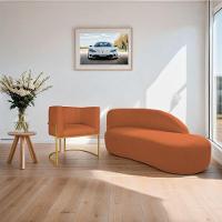Kit Divã Luna 185cm Lado Direito E 01 Poltrona Base De Ferro Dourado Suede Cor Terracota - 8