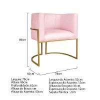 Kit Divã Luna 185cm Lado Direito E 01 Poltrona Base De Ferro Dourado Suede Cor Rosa Bebê - 9